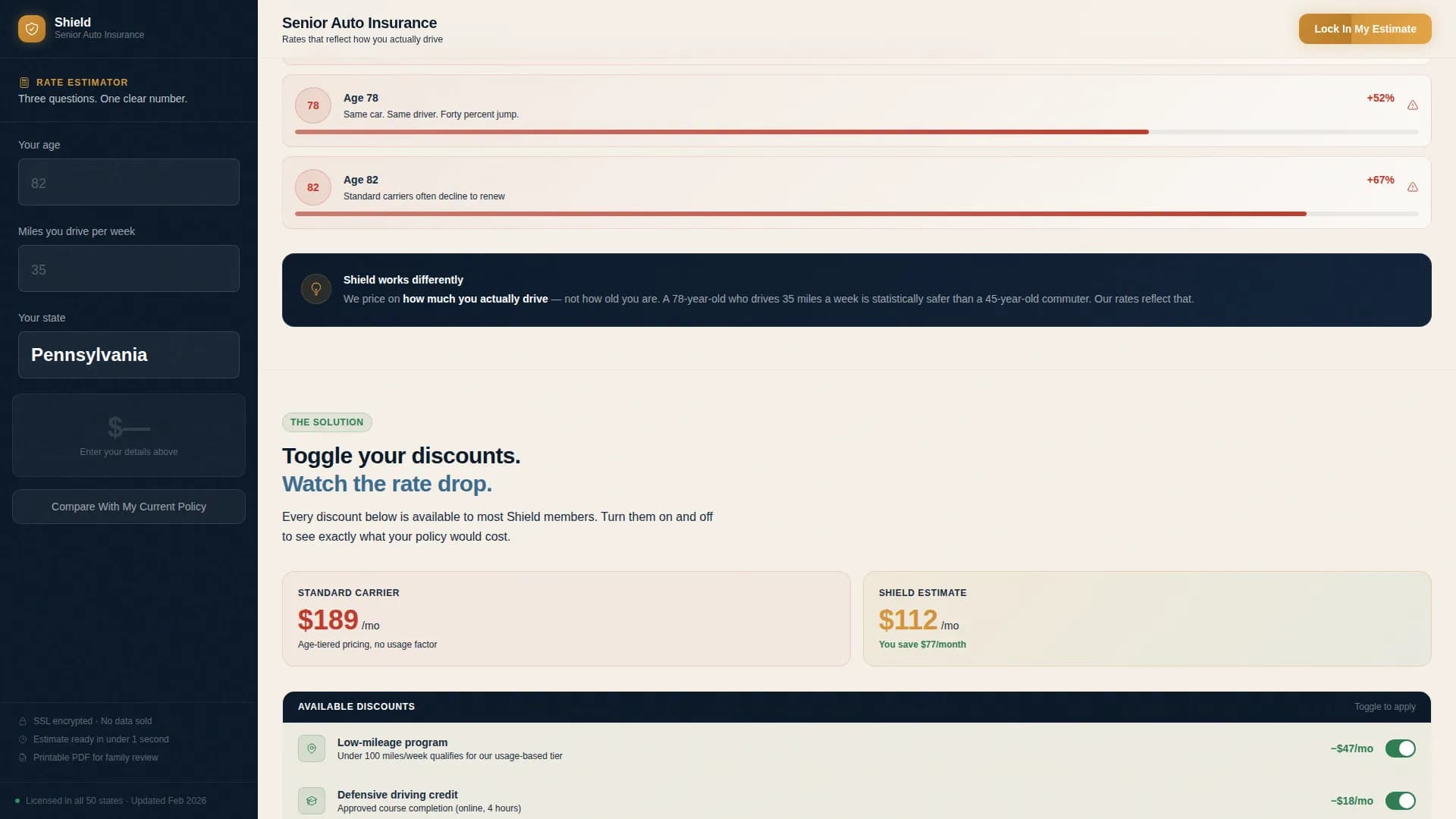 Senior (75+) Insurance Cost Calculator Website Template