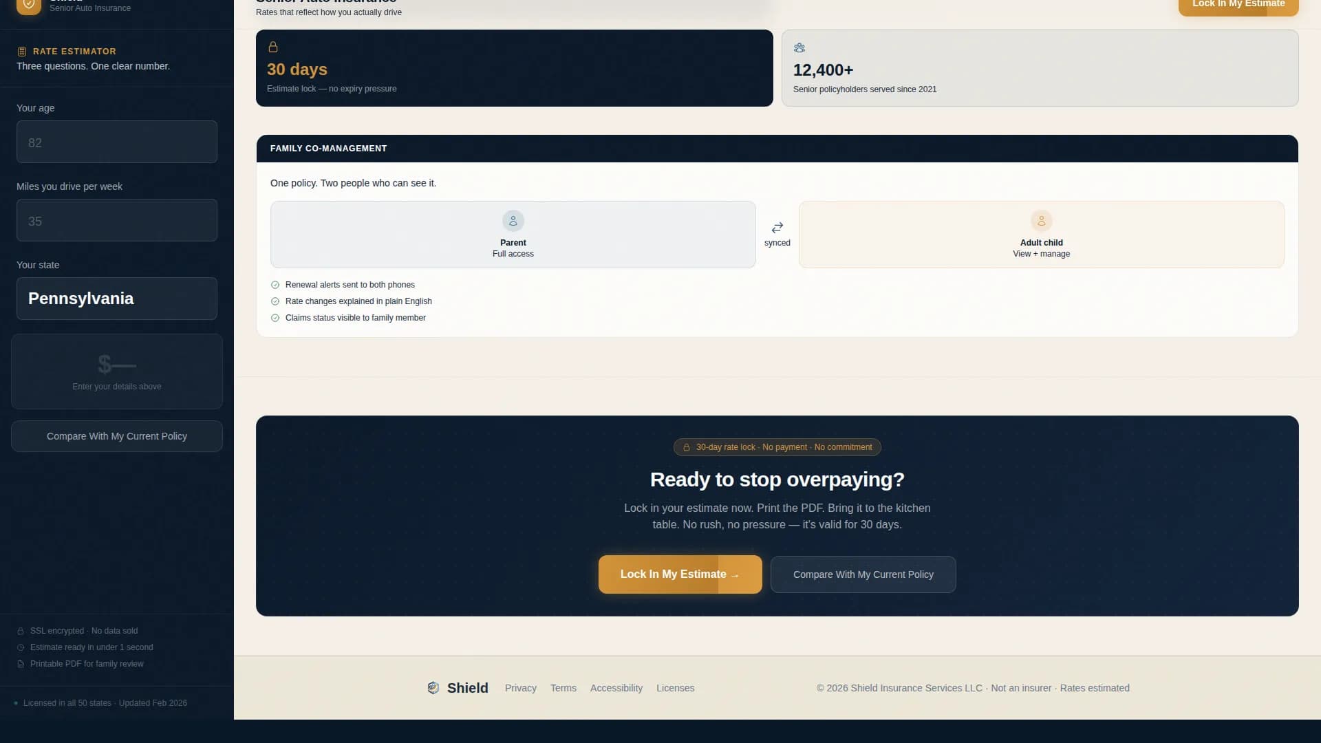 Senior (75+) Insurance Cost Calculator Website Template