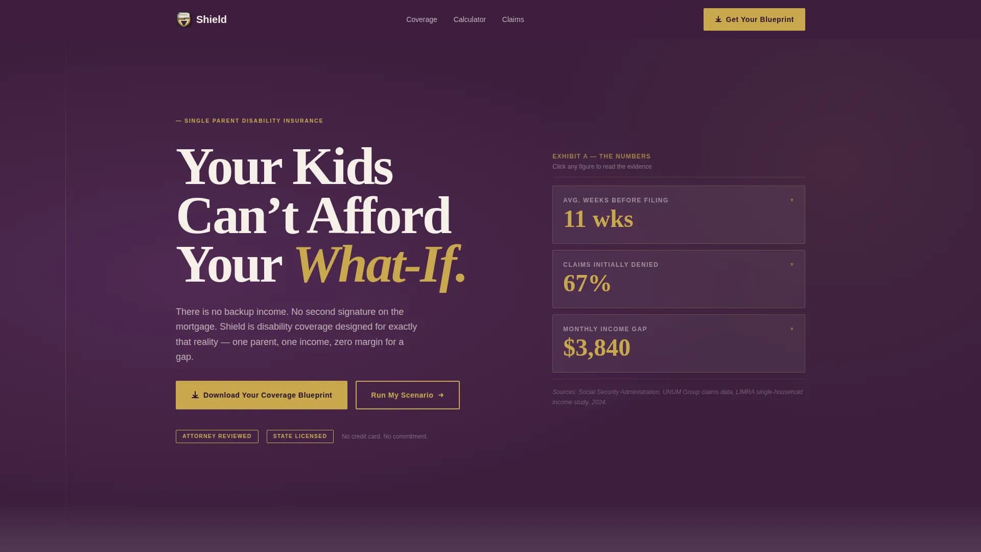 Shield - Guaranteed Coverage Dashboard Landing Page Template