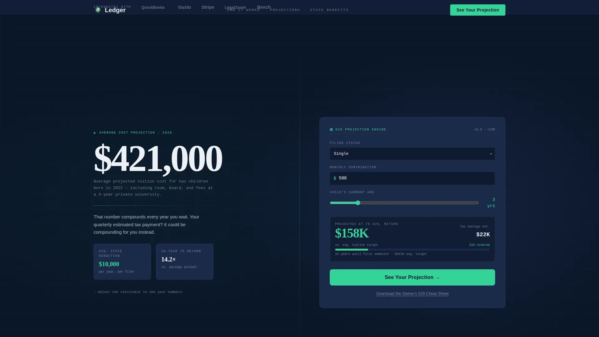 Ledger - Smart 529 Savings Landing Page Template