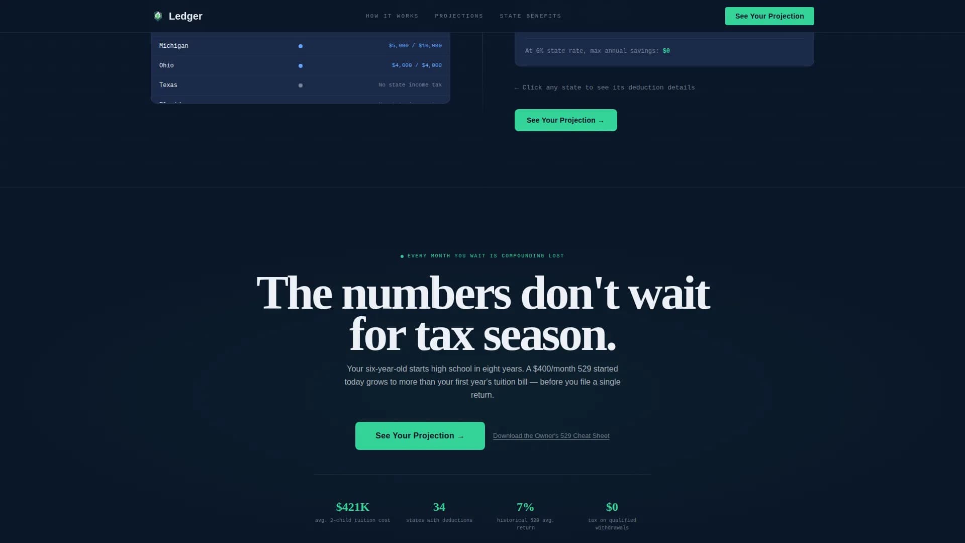 Ledger - Smart 529 Savings Landing Page Template