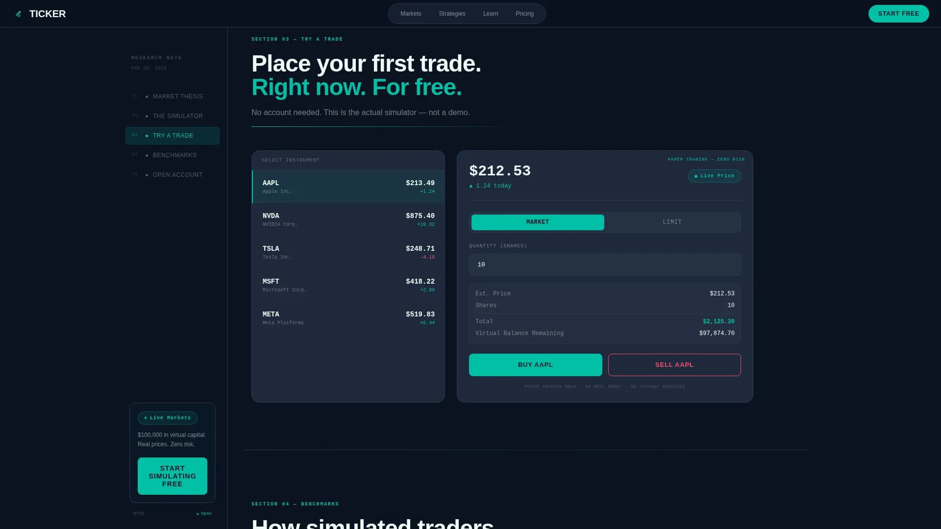 Bullseye — Stock Simulator Market Landing Page Template