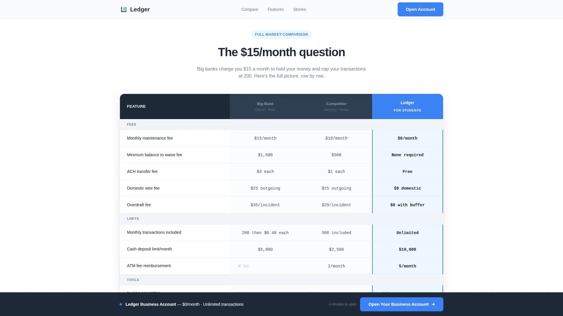 Ledger — Premium Student Checking Landing Page Template
