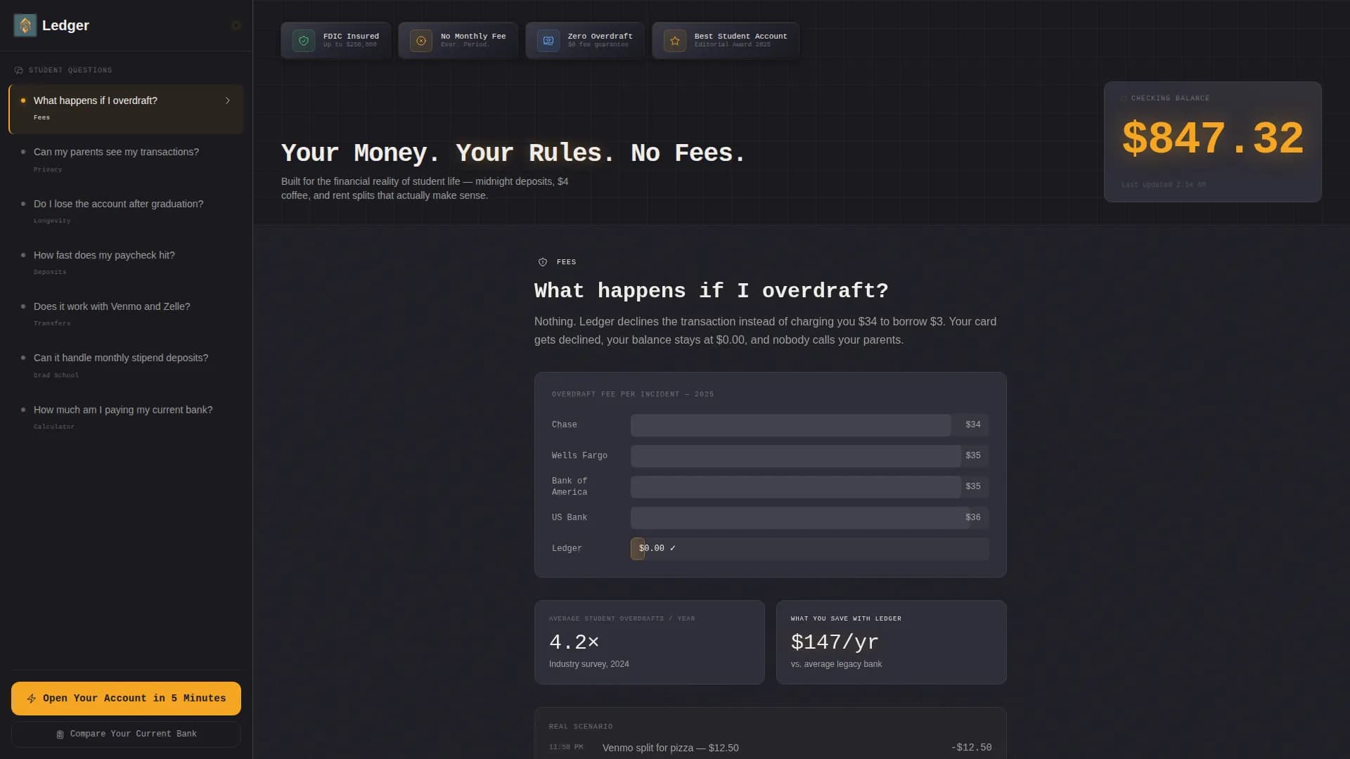 Ledger — Effortless Student Account Landing Page Template