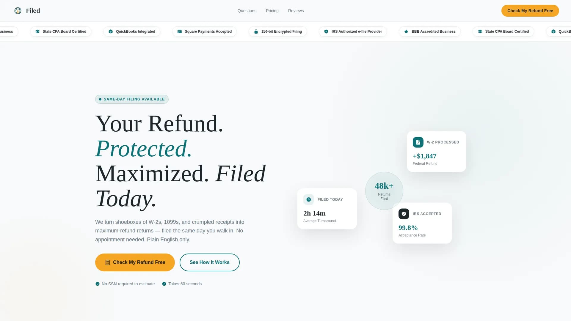 Filed — Optimize Tax Refunds Landing Page Template