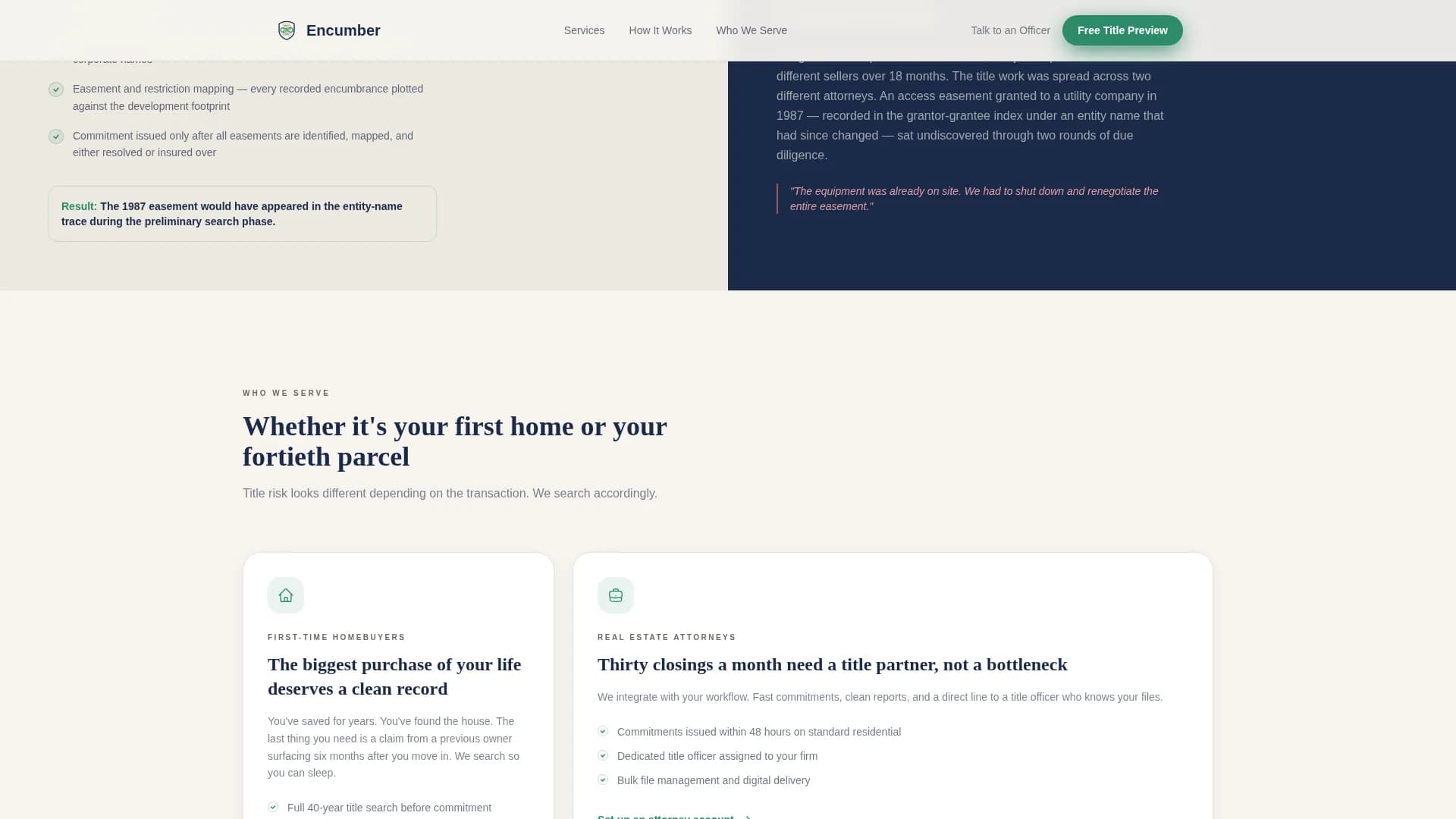 Encumber - Verified Title Protection Landing Page Template