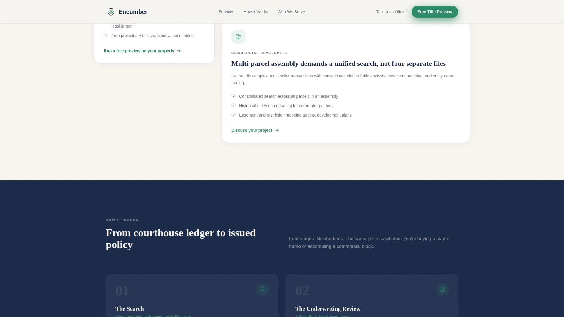 Encumber - Verified Title Protection Landing Page Template