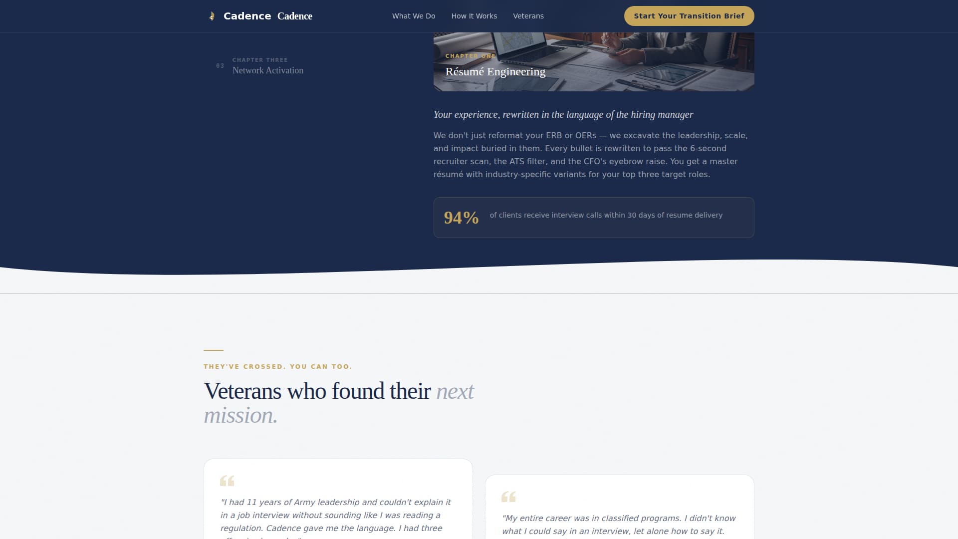 Cadence - Trusted Militarytransition Landing Page Template