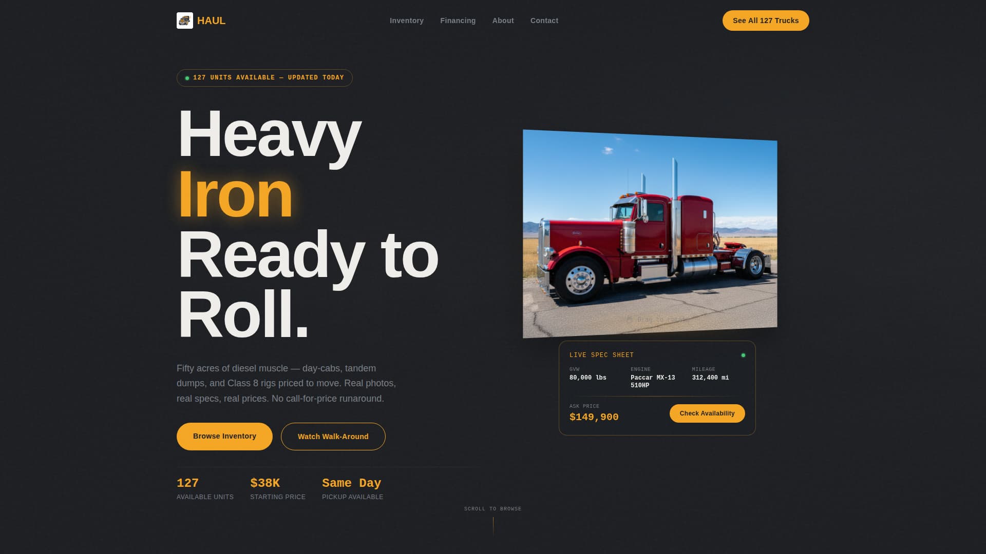 Haul - Dynamic Truck Dealership Landing Page Template