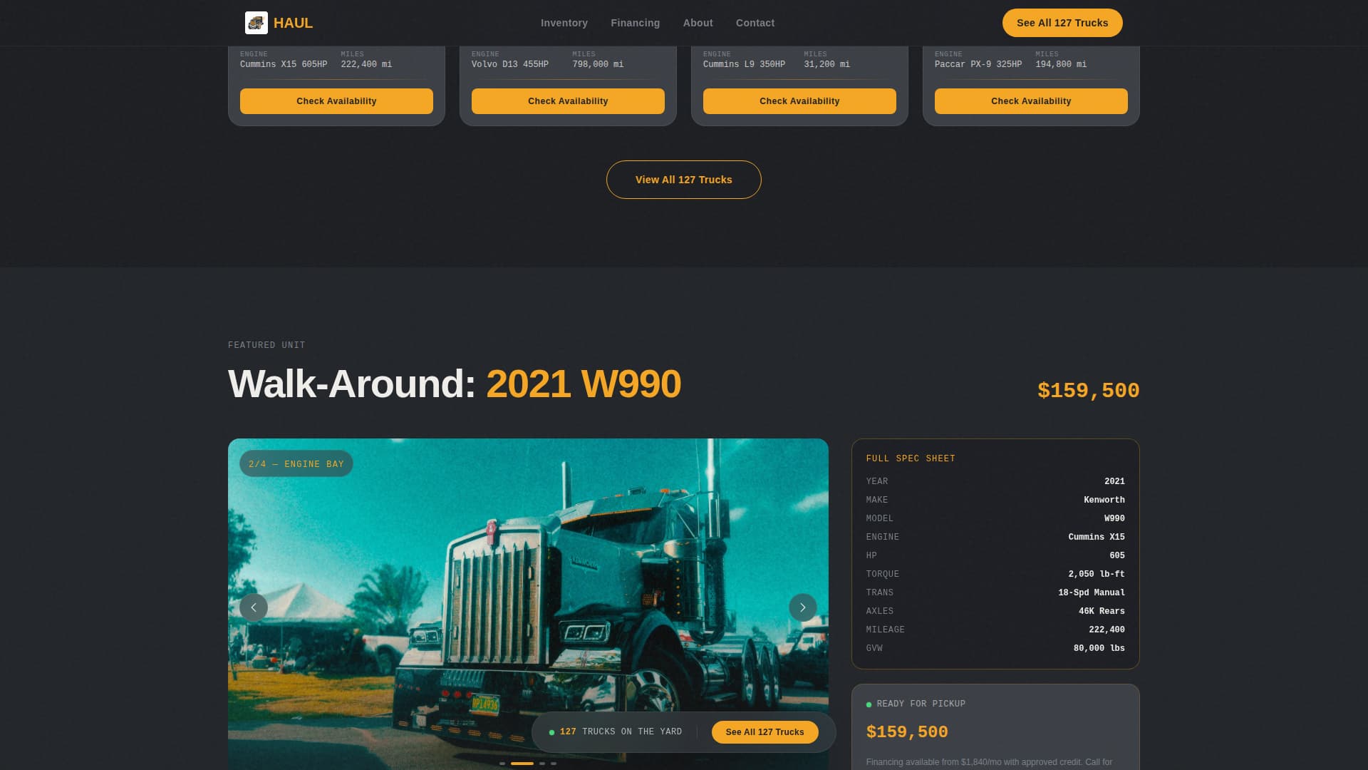Haul - Dynamic Truck Dealership Landing Page Template