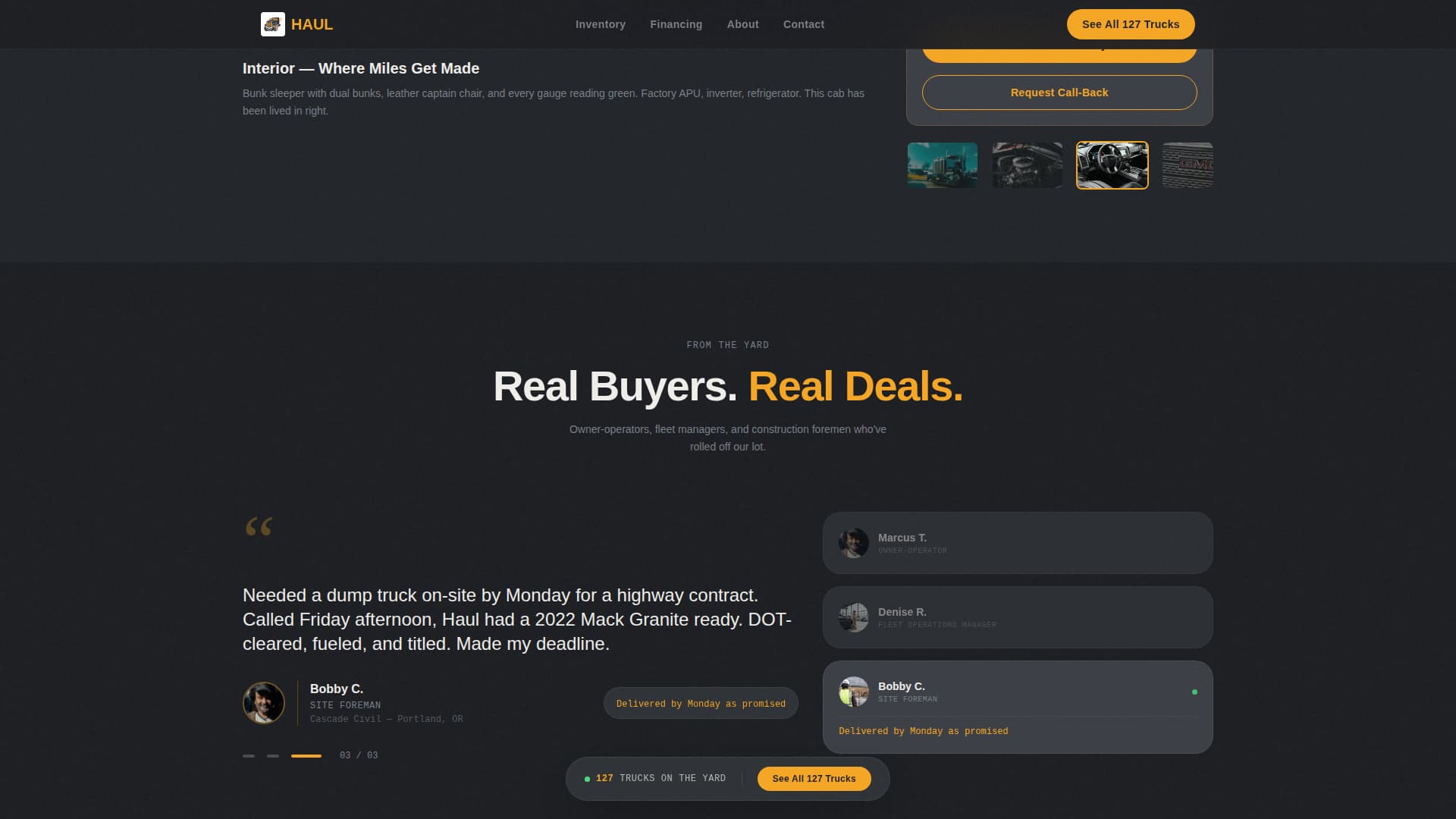 Haul - Dynamic Truck Dealership Landing Page Template