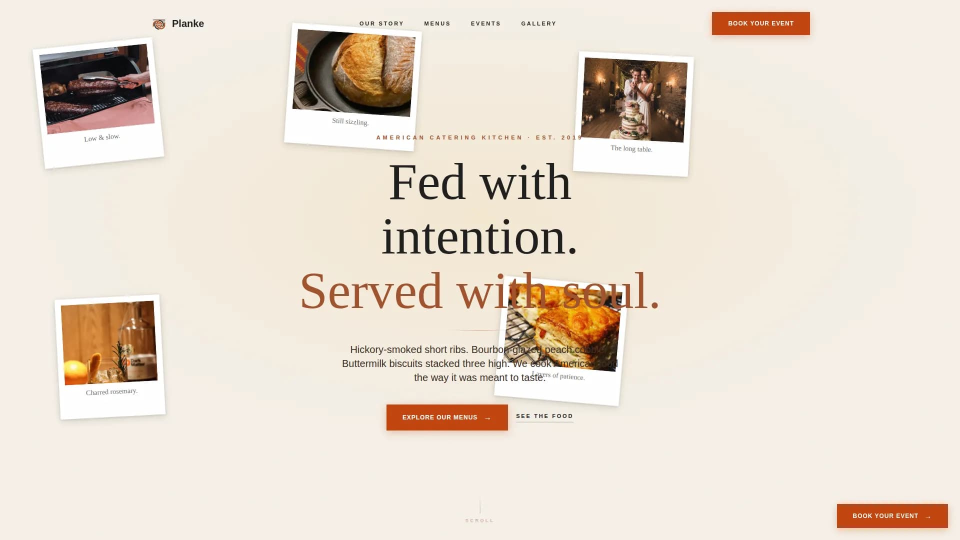 Planke — Artisan Catering Booking Landing Page Template