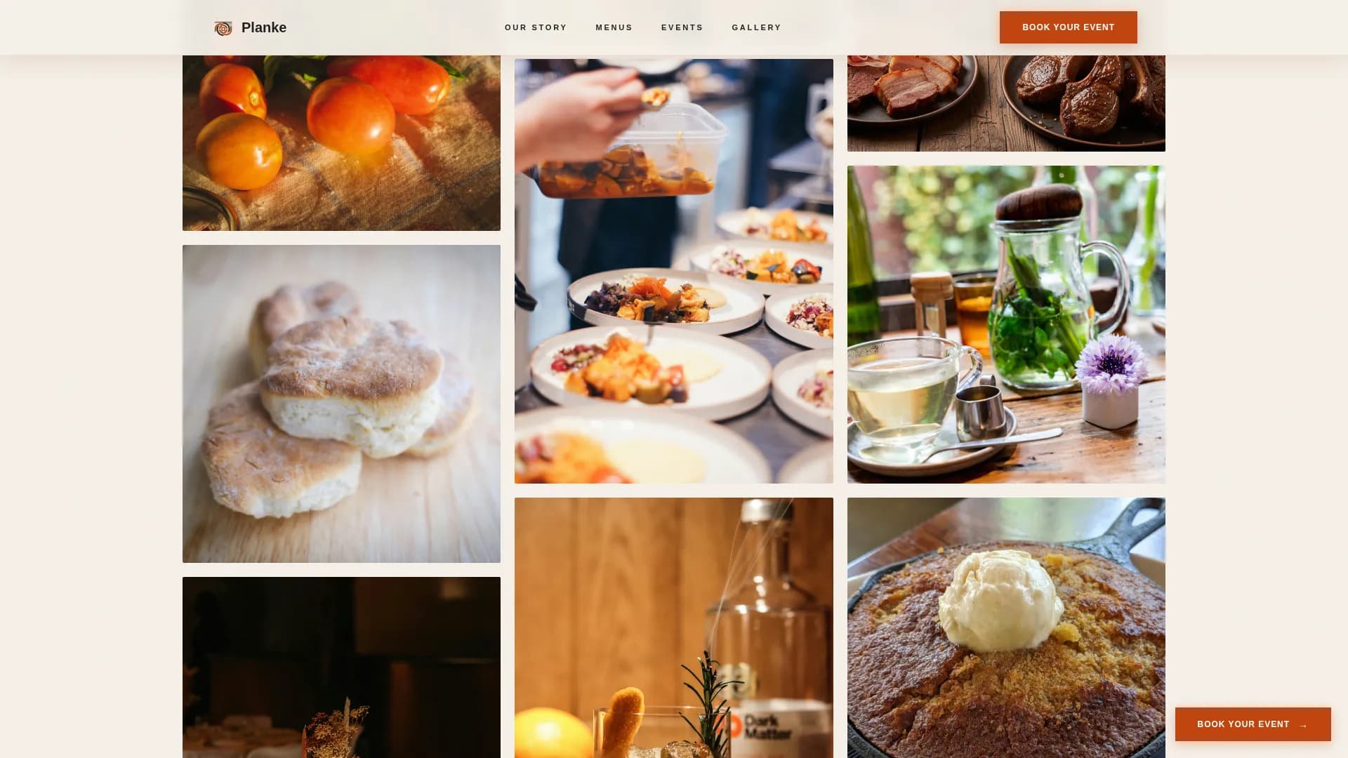 Planke — Artisan Catering Booking Landing Page Template