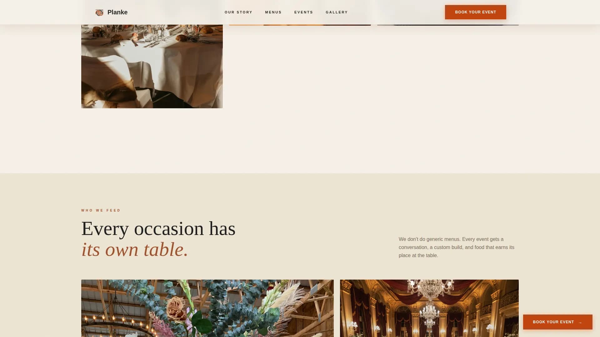 Planke — Artisan Catering Booking Landing Page Template