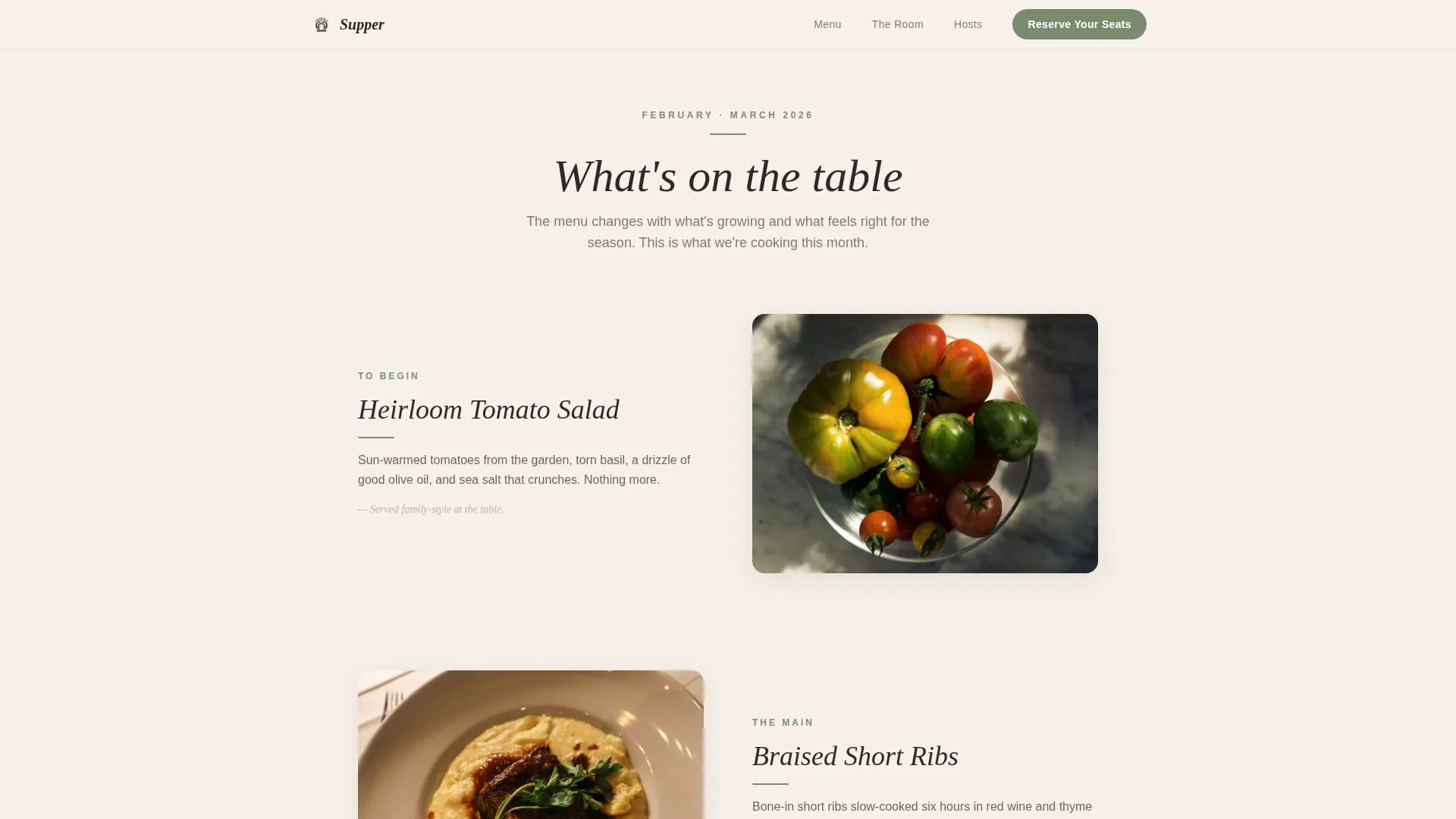 Supper — Supper Club Reservations Landing Page Template