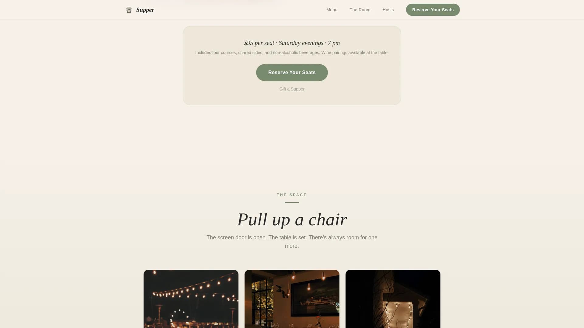 Supper — Supper Club Reservations Landing Page Template
