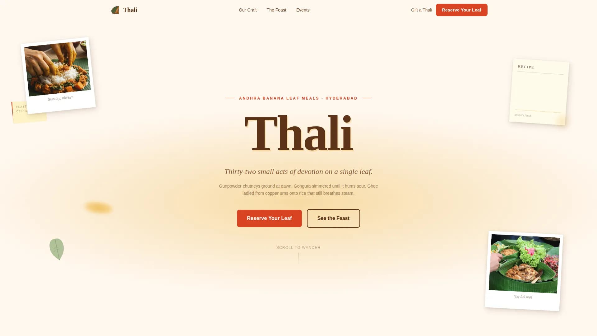 Thali — Restaurant Reservations Landing Page Template