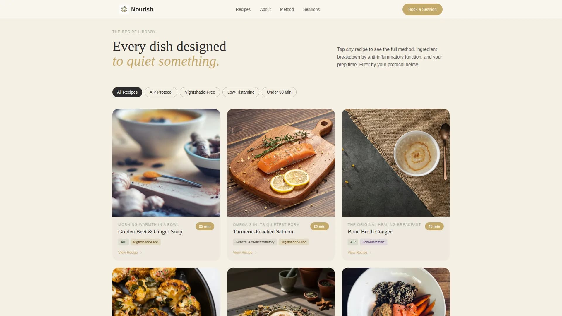 Nourish — Recipe Blog Monetization Landing Page Template