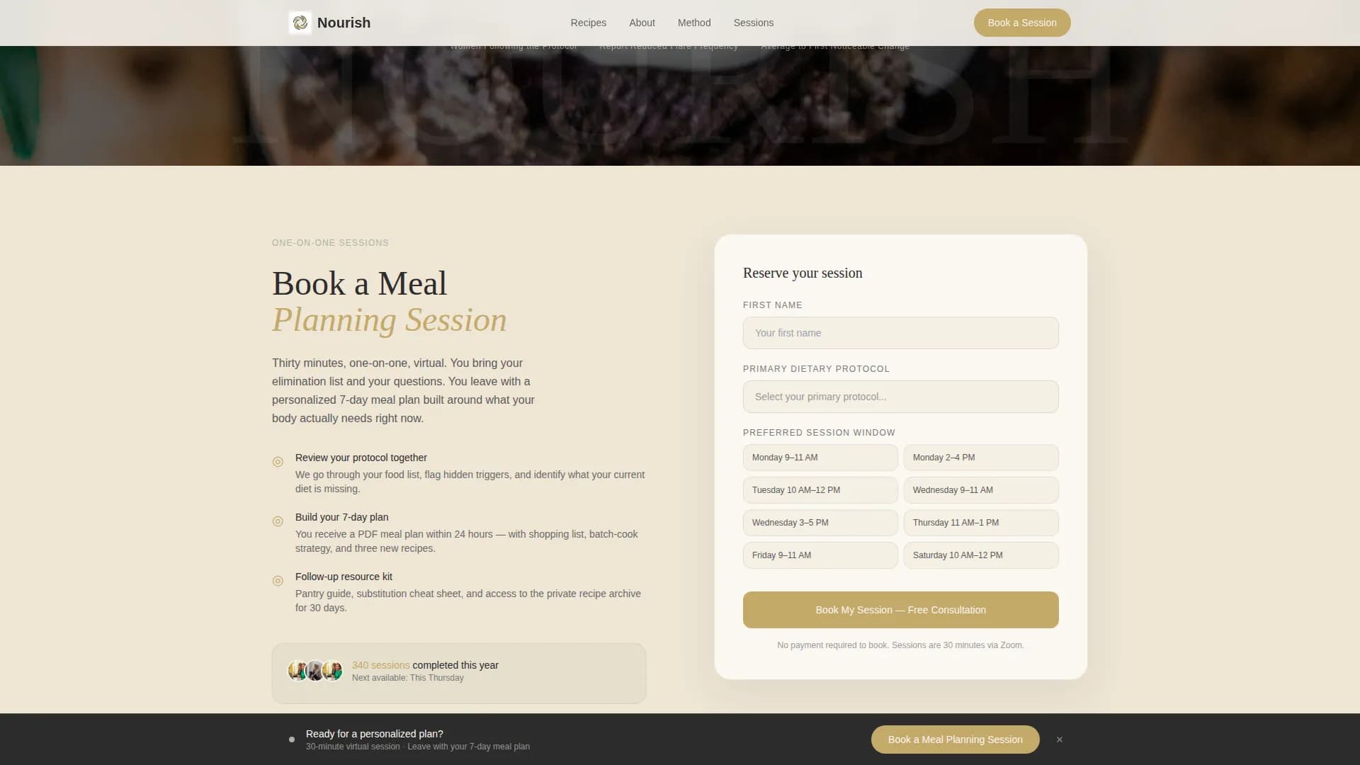 Nourish — Recipe Blog Monetization Landing Page Template