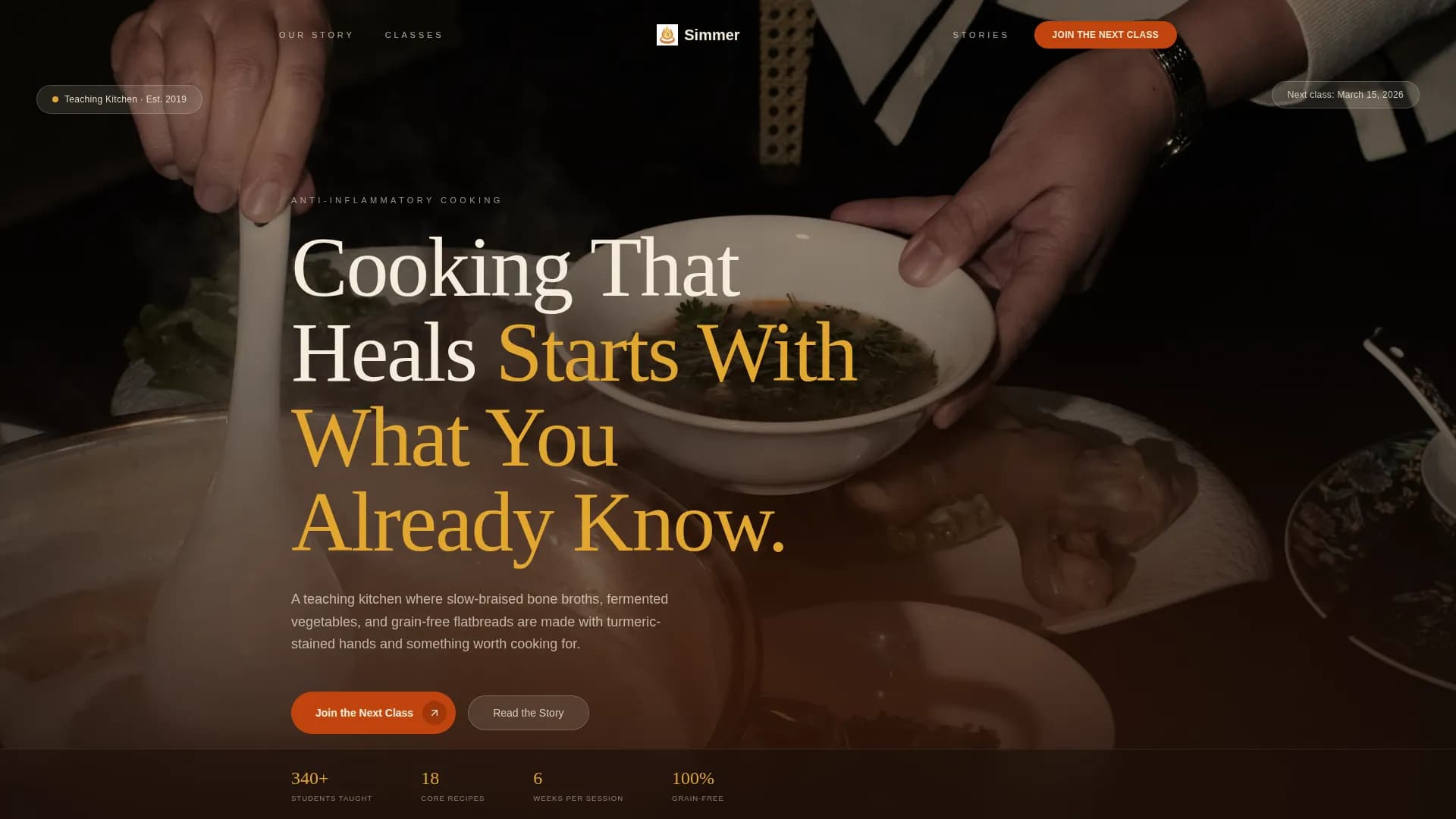 Simmer — Cooking Class Enrollment Landing Page Template