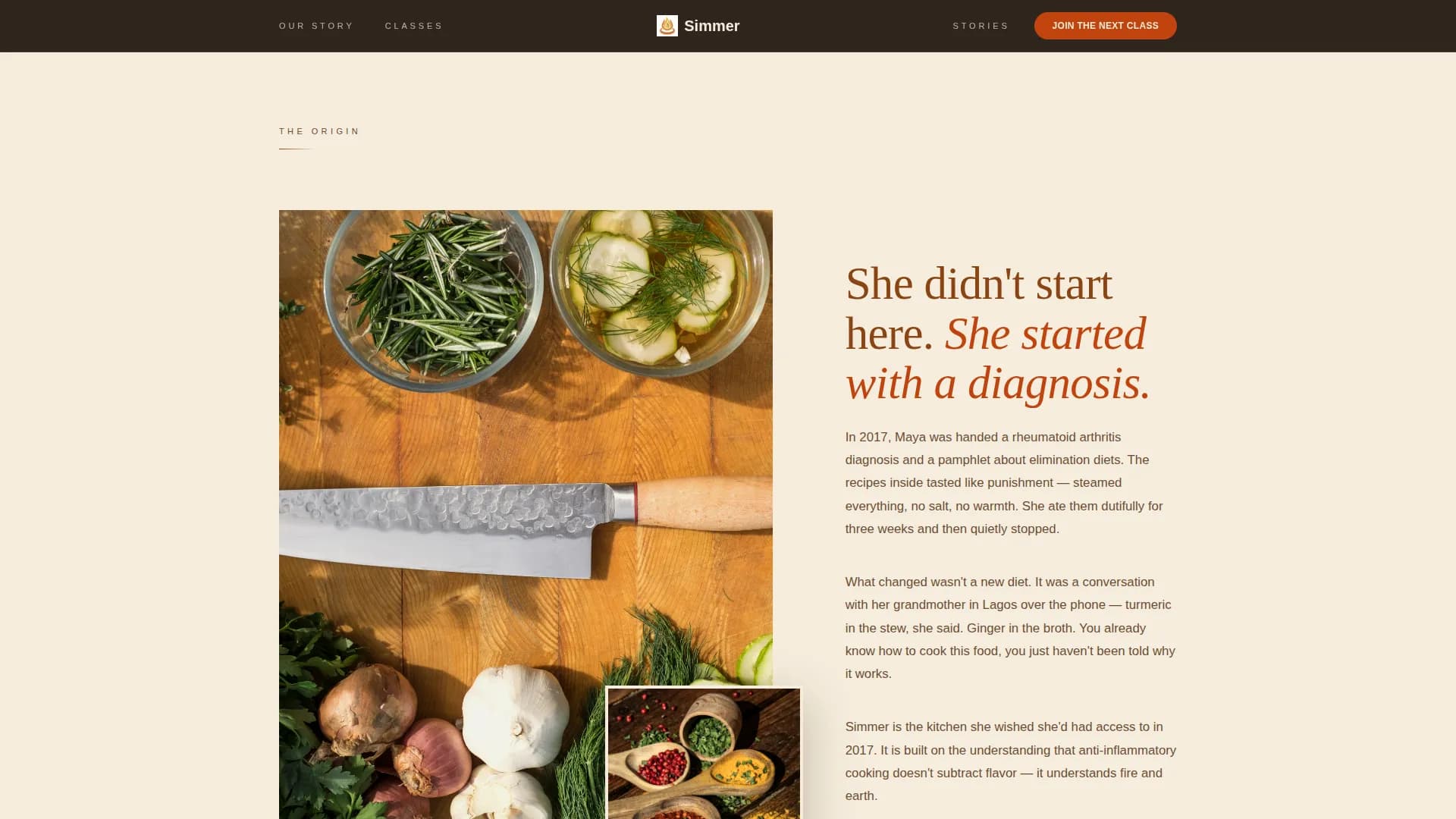 Simmer — Cooking Class Enrollment Landing Page Template