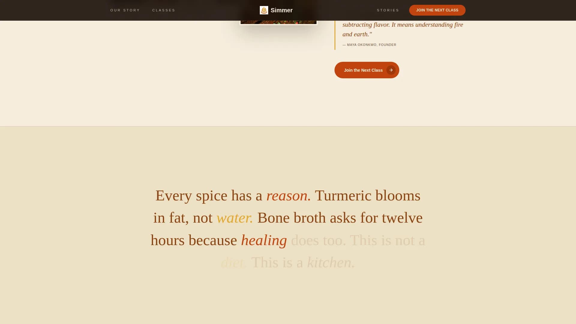 Simmer — Cooking Class Enrollment Landing Page Template