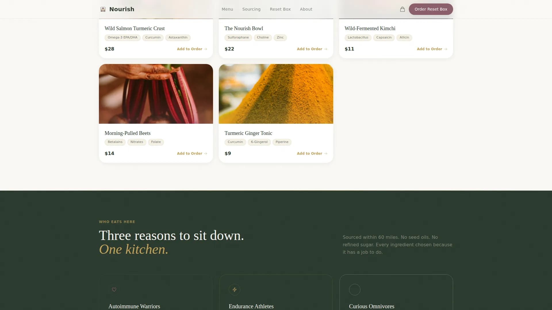 Nourish — Wholefood Restaurant Landing Page Template
