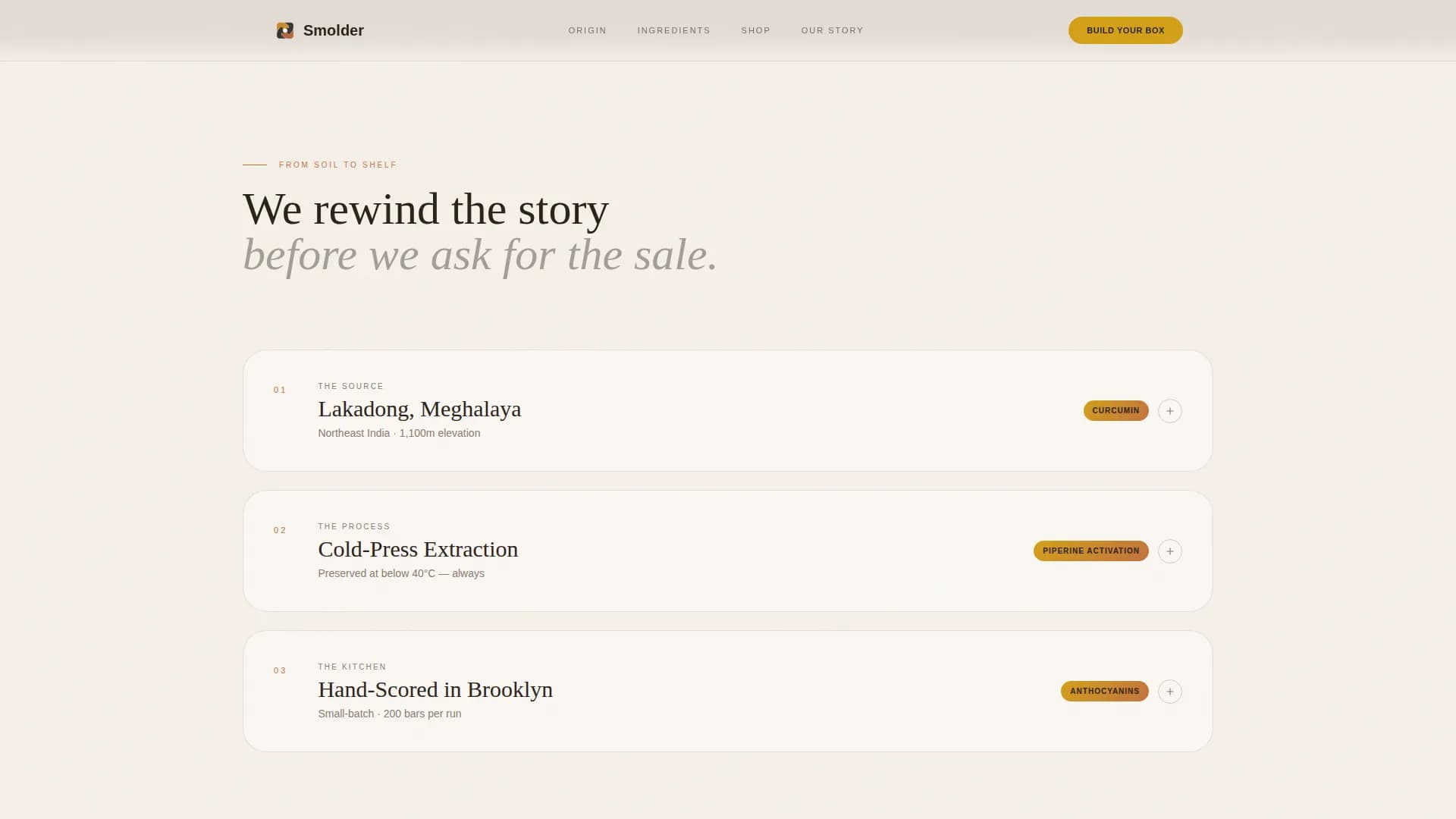 Smolder — Luxe Anti-Inflammatory Snack Brand Landing Page Template