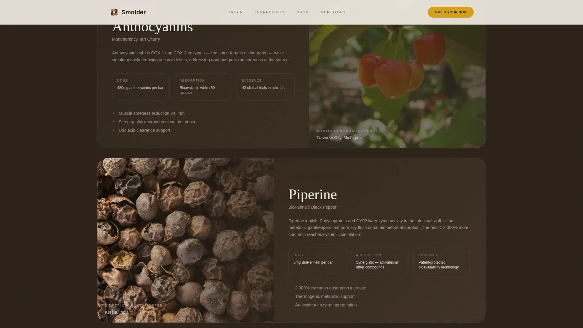 Smolder — Luxe Anti-Inflammatory Snack Brand Landing Page Template