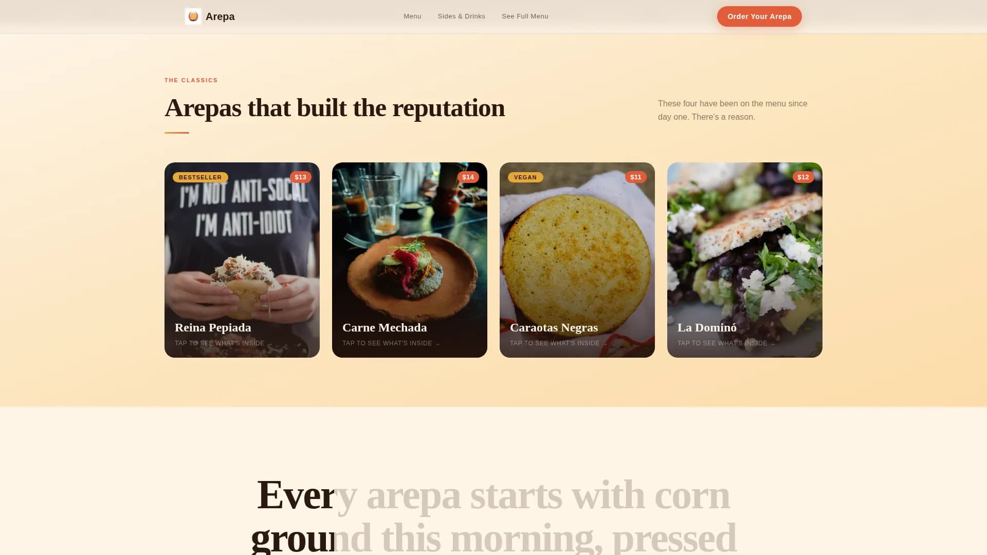 Arepa - Warm Sunset Gallery Landing Page Template