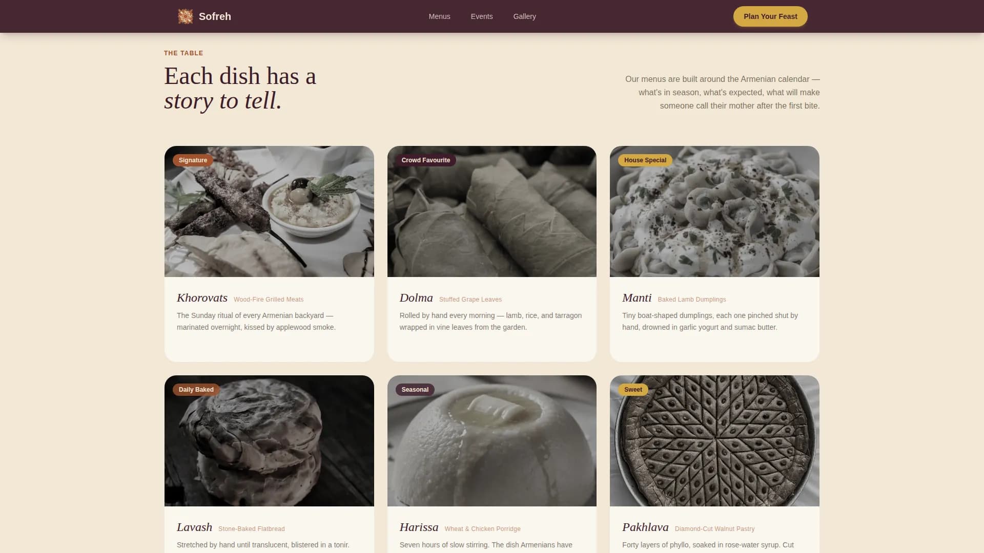 Sofreh - Authentic Armenian Catering Landing Page Template