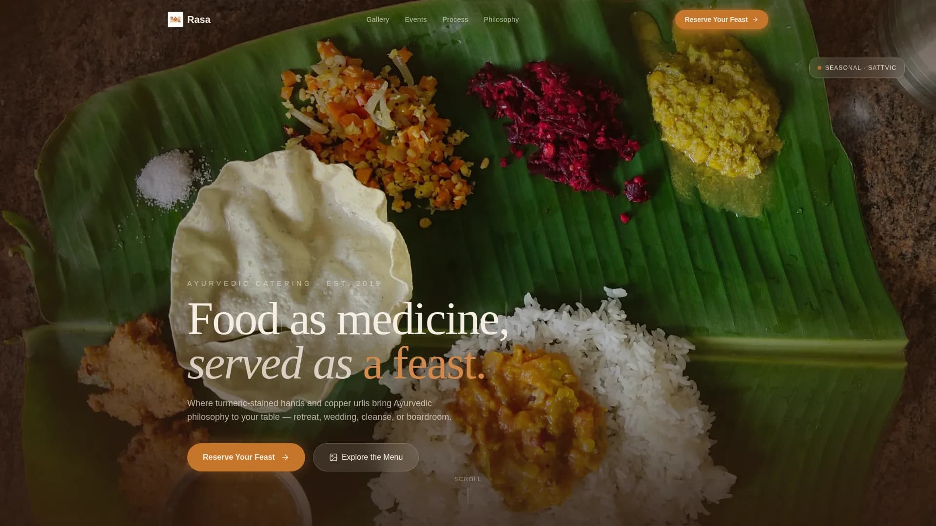 Rasa — Artisan Ayurvedic Catering Landing Page Template