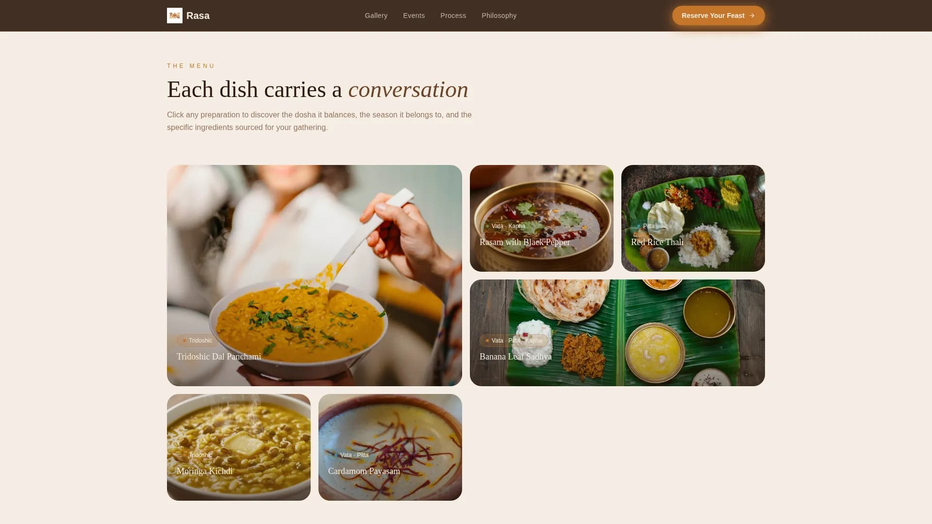 Rasa — Artisan Ayurvedic Catering Landing Page Template