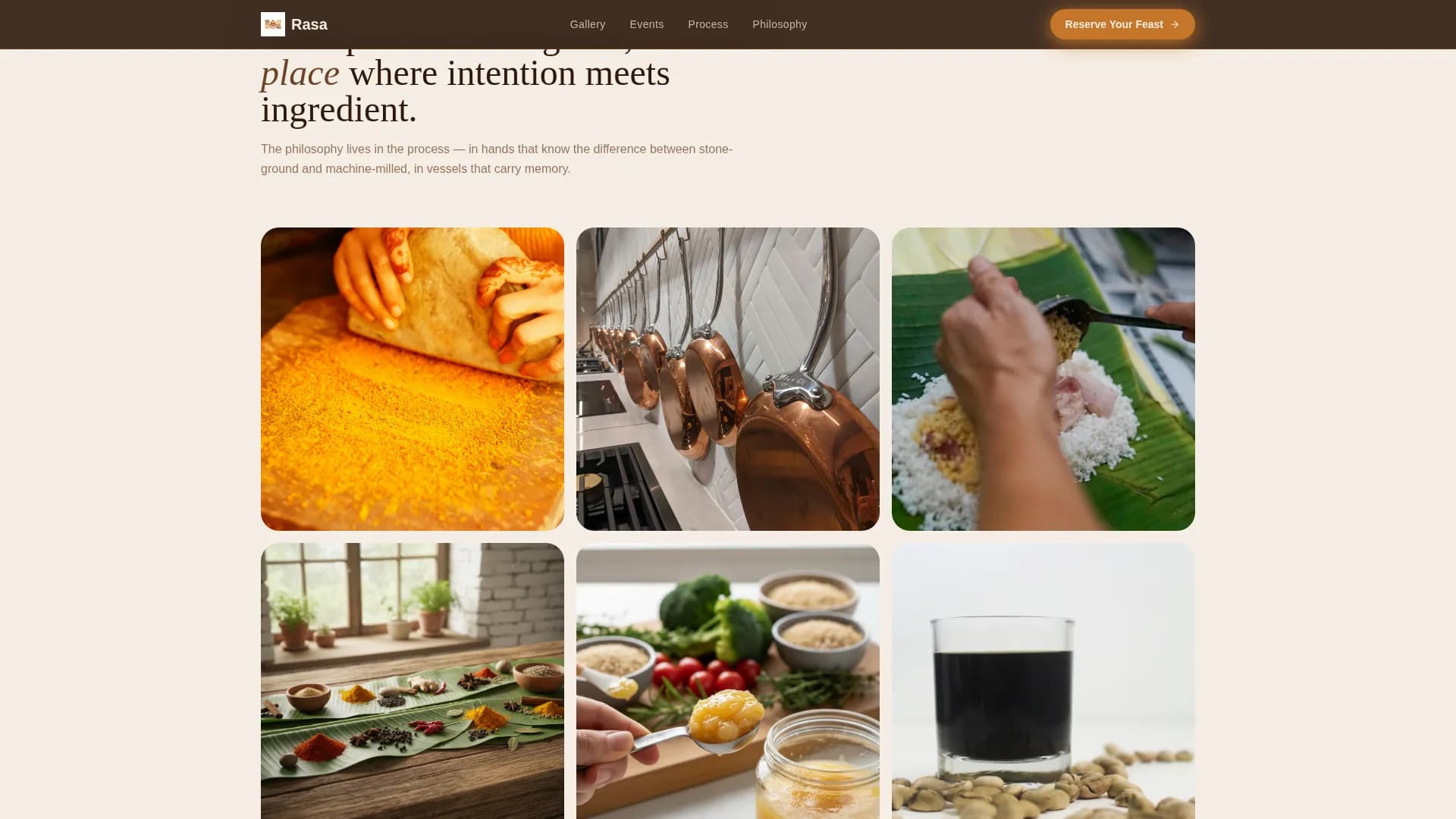Rasa — Artisan Ayurvedic Catering Landing Page Template