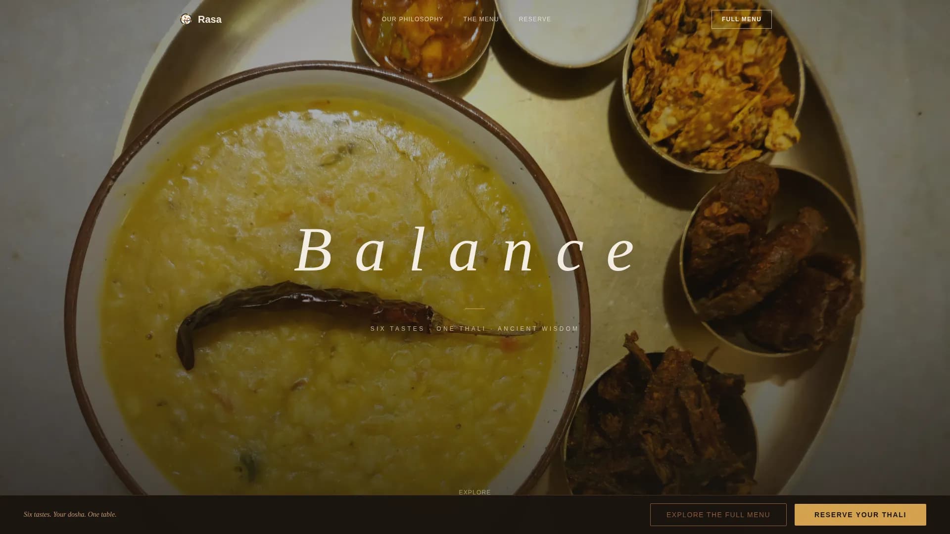 Balance — Refined Ayurveda Dining Landing Page Template