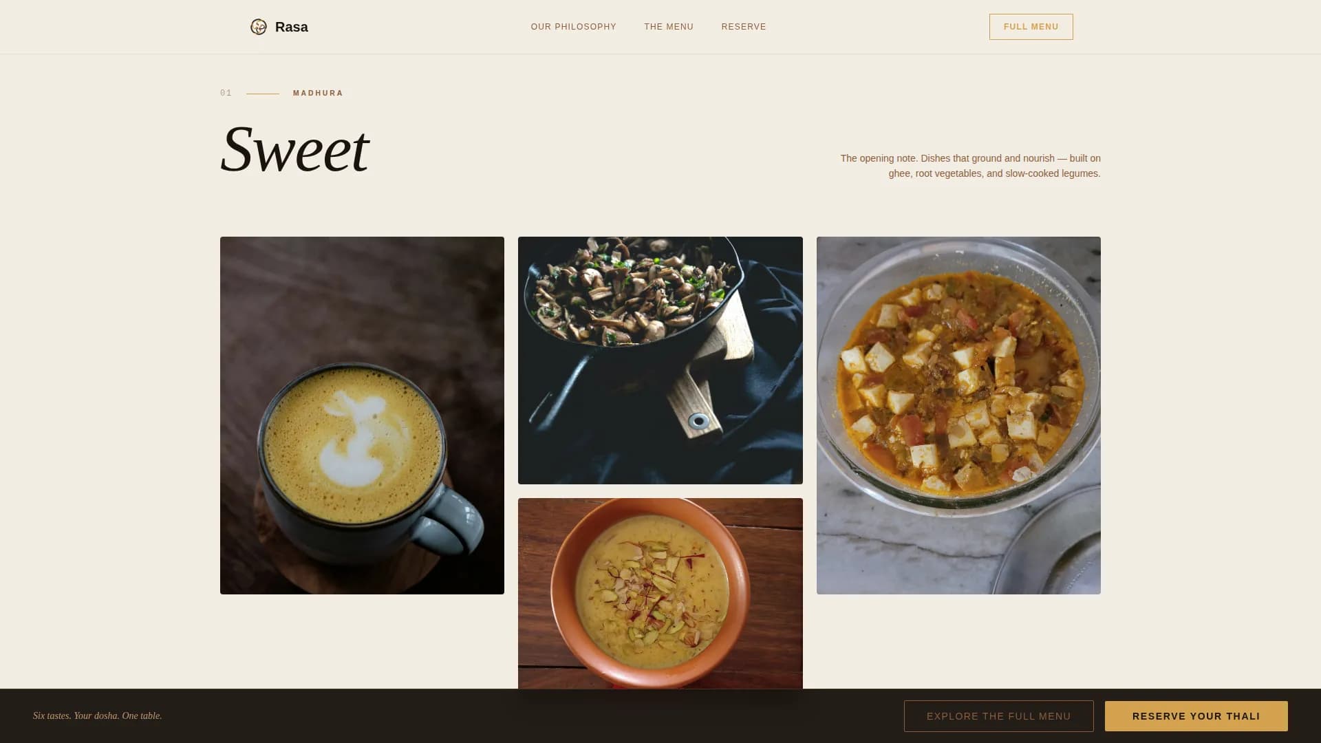 Balance — Refined Ayurveda Dining Landing Page Template