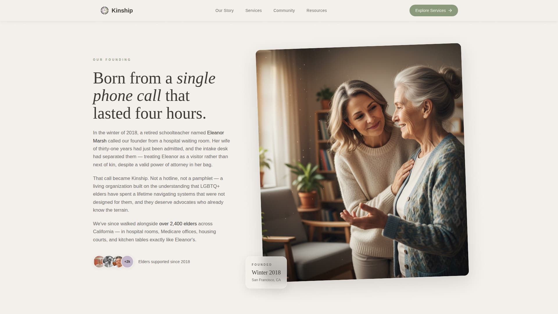 Kinship - Affirming Eldercare Landing Page Template