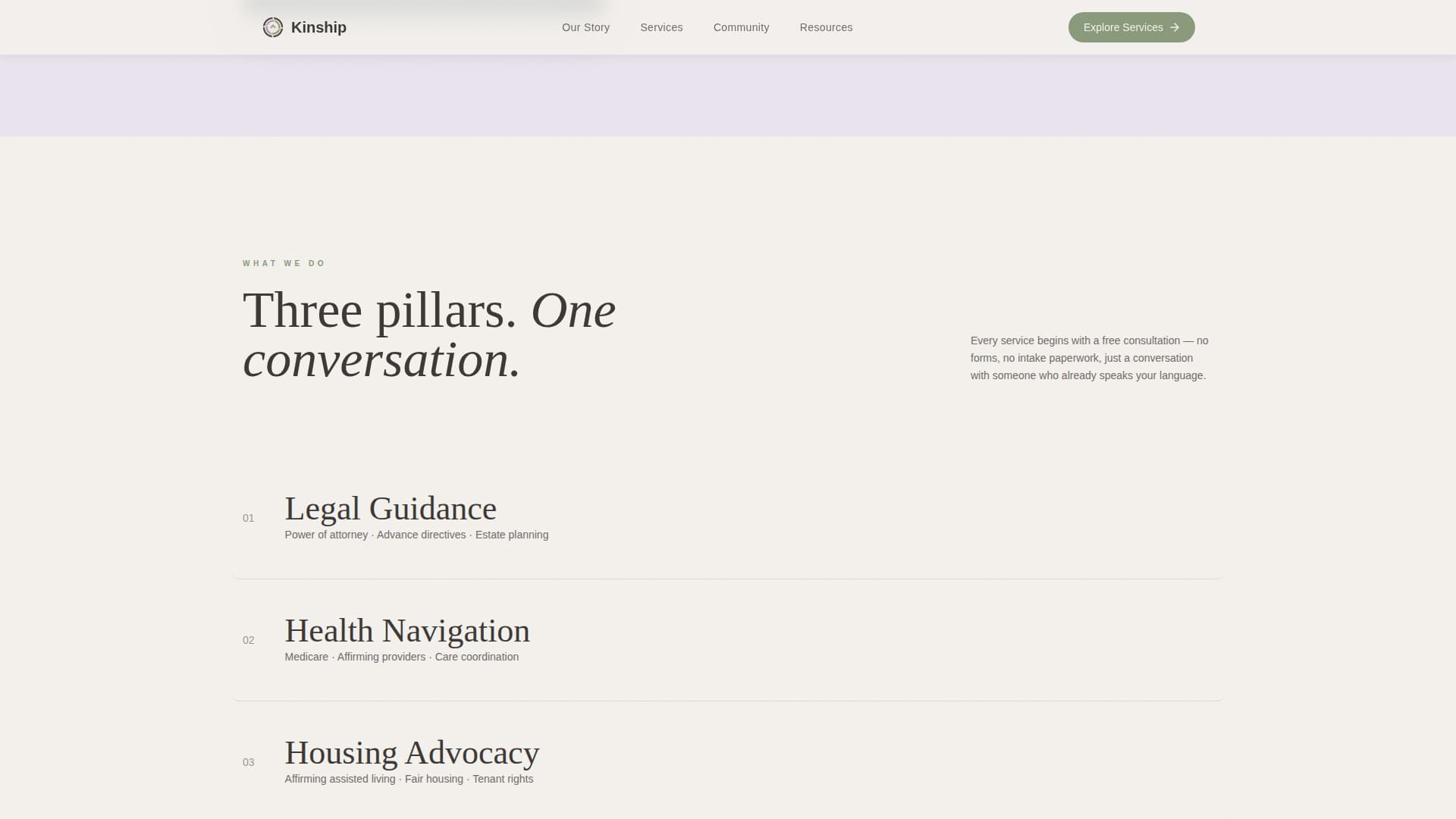 Kinship - Affirming Eldercare Landing Page Template