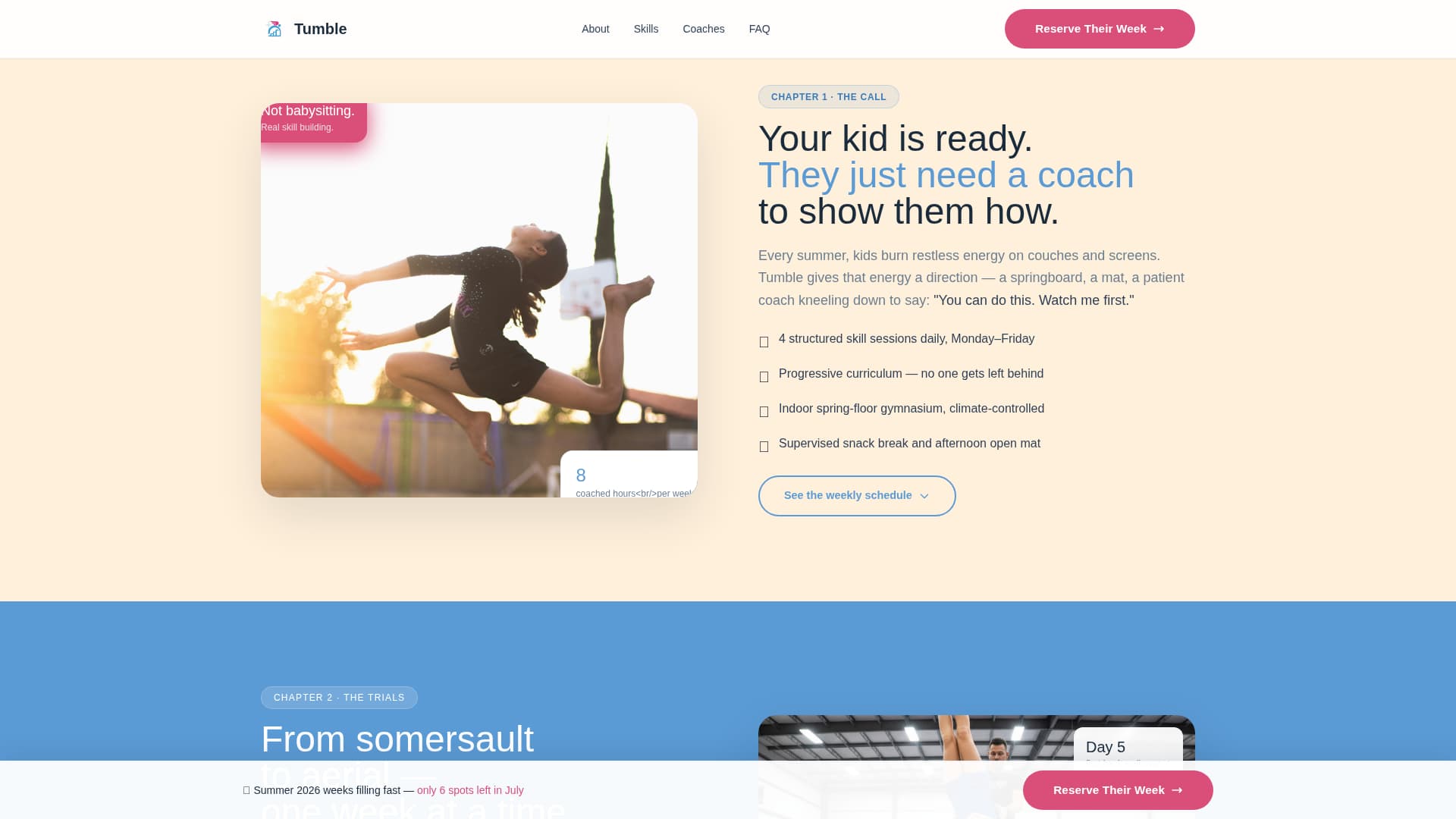 Kids Gymnastics Booking Website Template