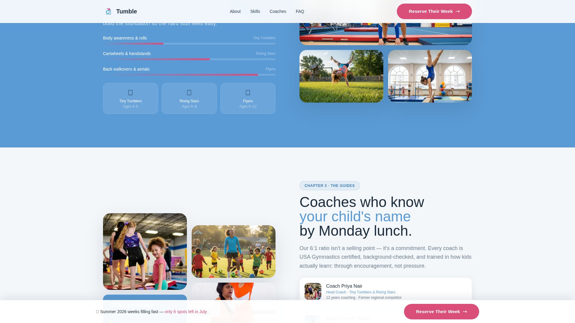 Kids Gymnastics Booking Website Template