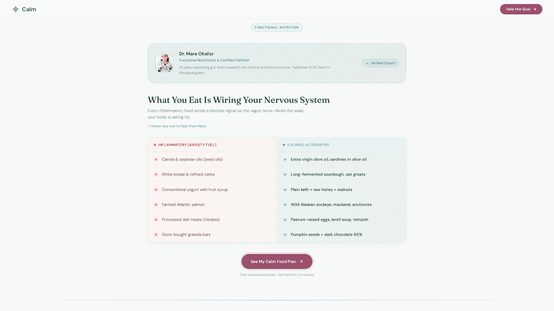 Calm - Soothing Anxietynutrition Landing Page Template