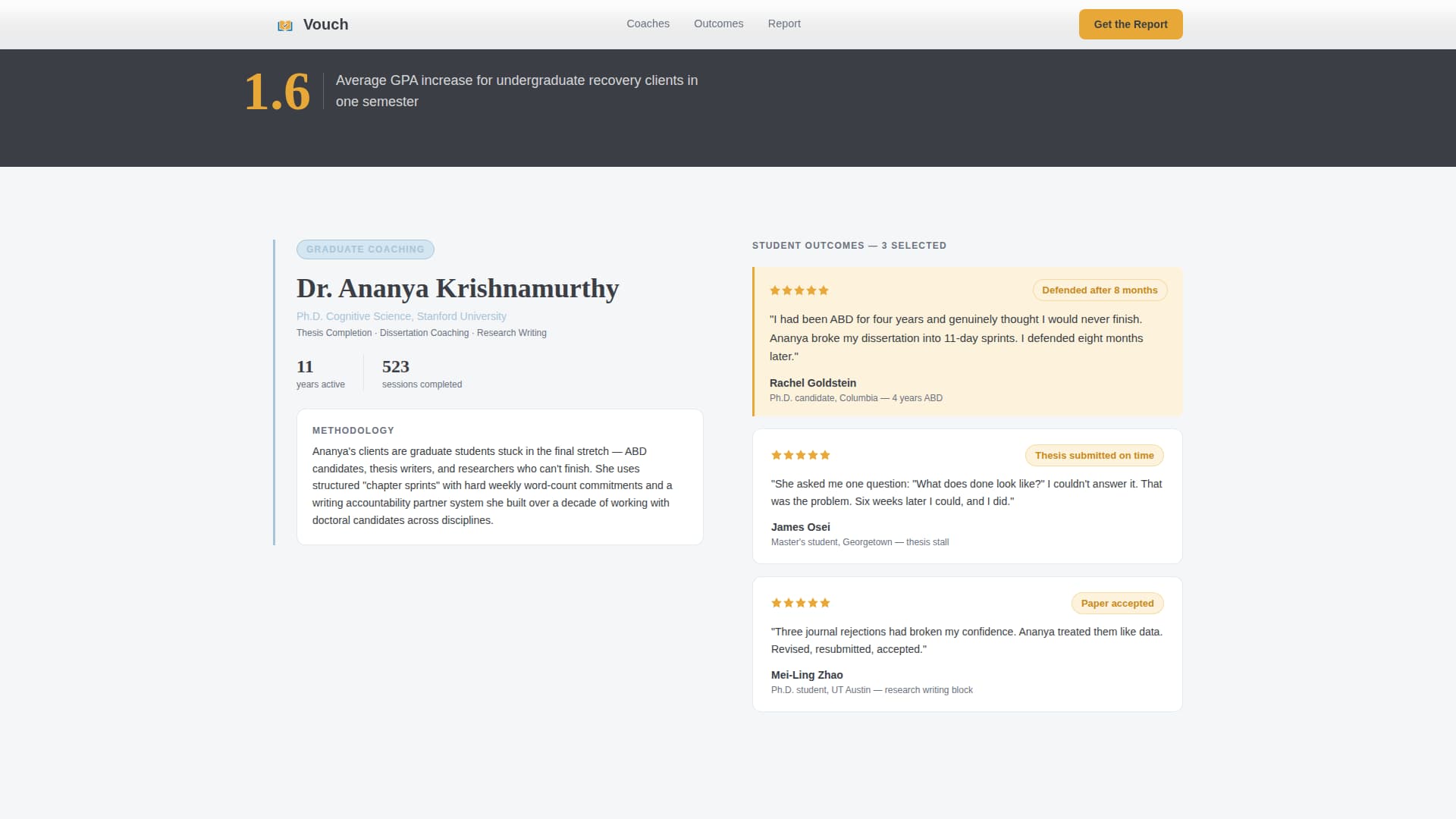 Vouch - Proven Academic Landing Page Template