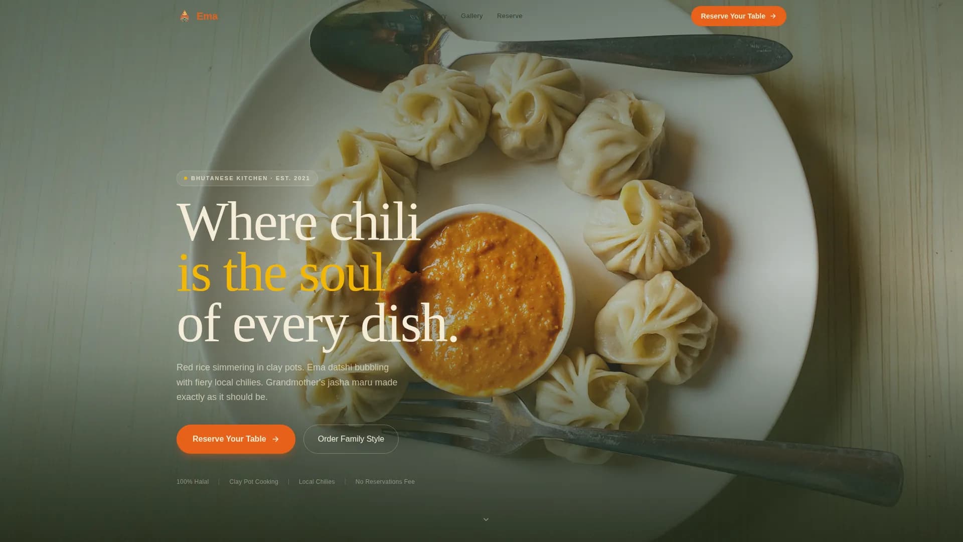 Bhutan — Artisan Himalayan Cuisine Landing Page Template