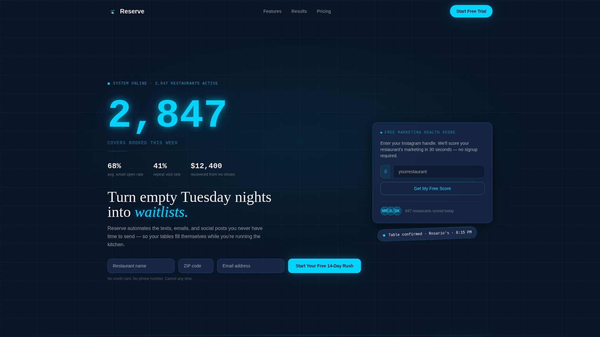 Reserve — Seamless Hospitality Booking Landing Page Template