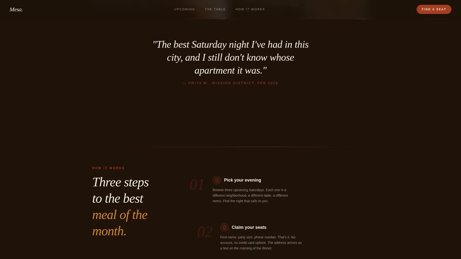 Gather — Intimate Brazilian Dining Landing Page Template