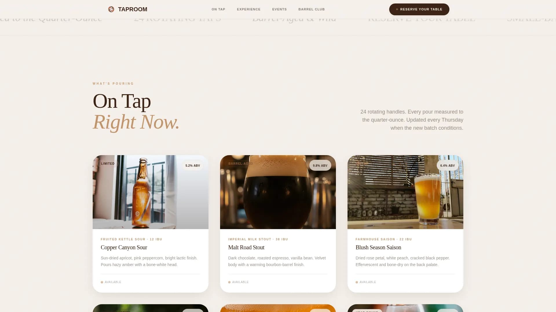 Craft Brewery Taproom Reservation & Beer Menu Website Template