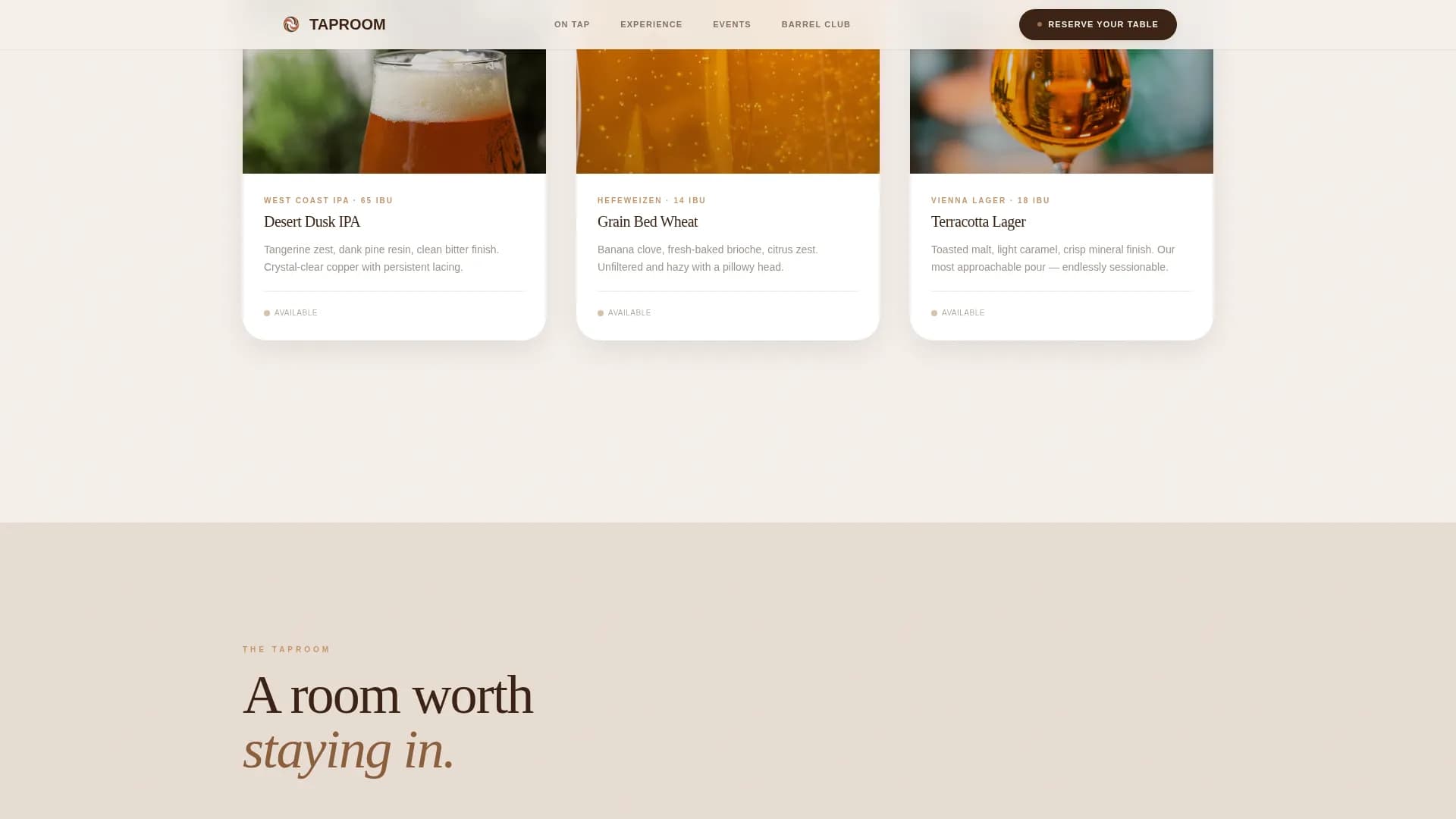 Craft Brewery Taproom Reservation & Beer Menu Website Template