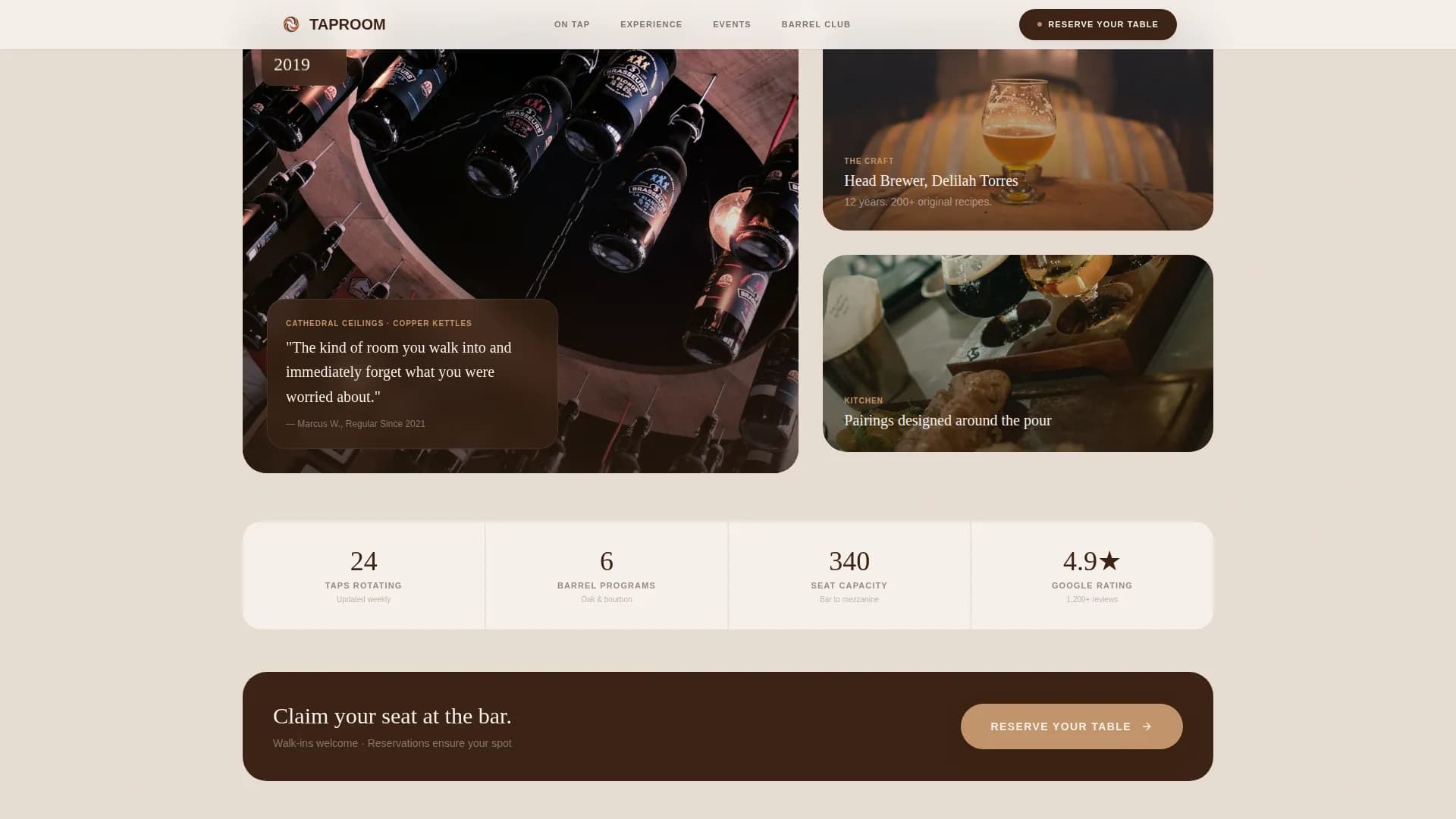 Craft Brewery Taproom Reservation & Beer Menu Website Template