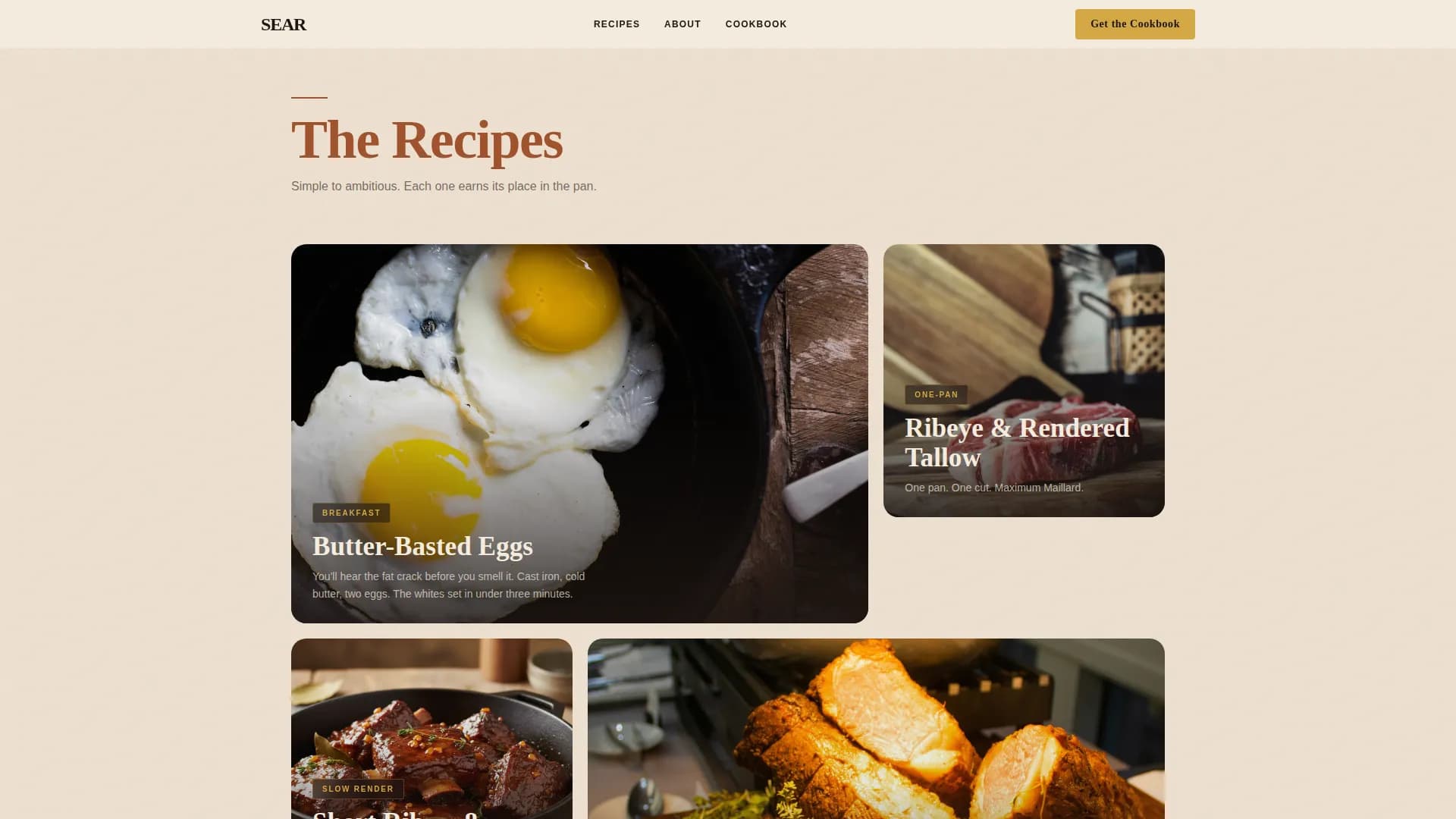Sear — Warm Carnivore Blog Landing Page Template