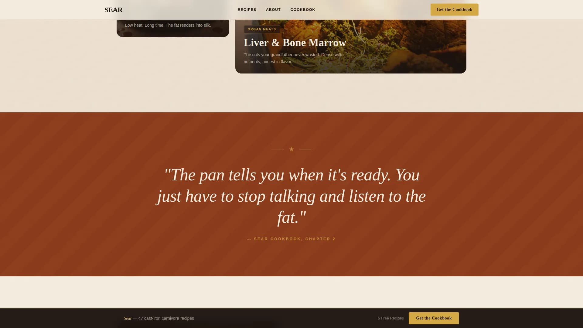 Sear — Warm Carnivore Blog Landing Page Template
